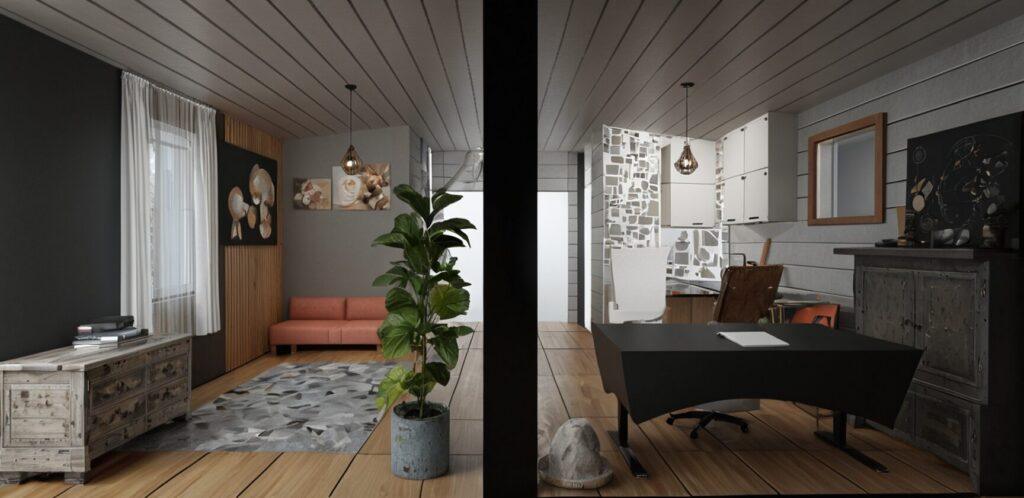 3D-ontwerp stacaravan door NederVal (woonkamer)